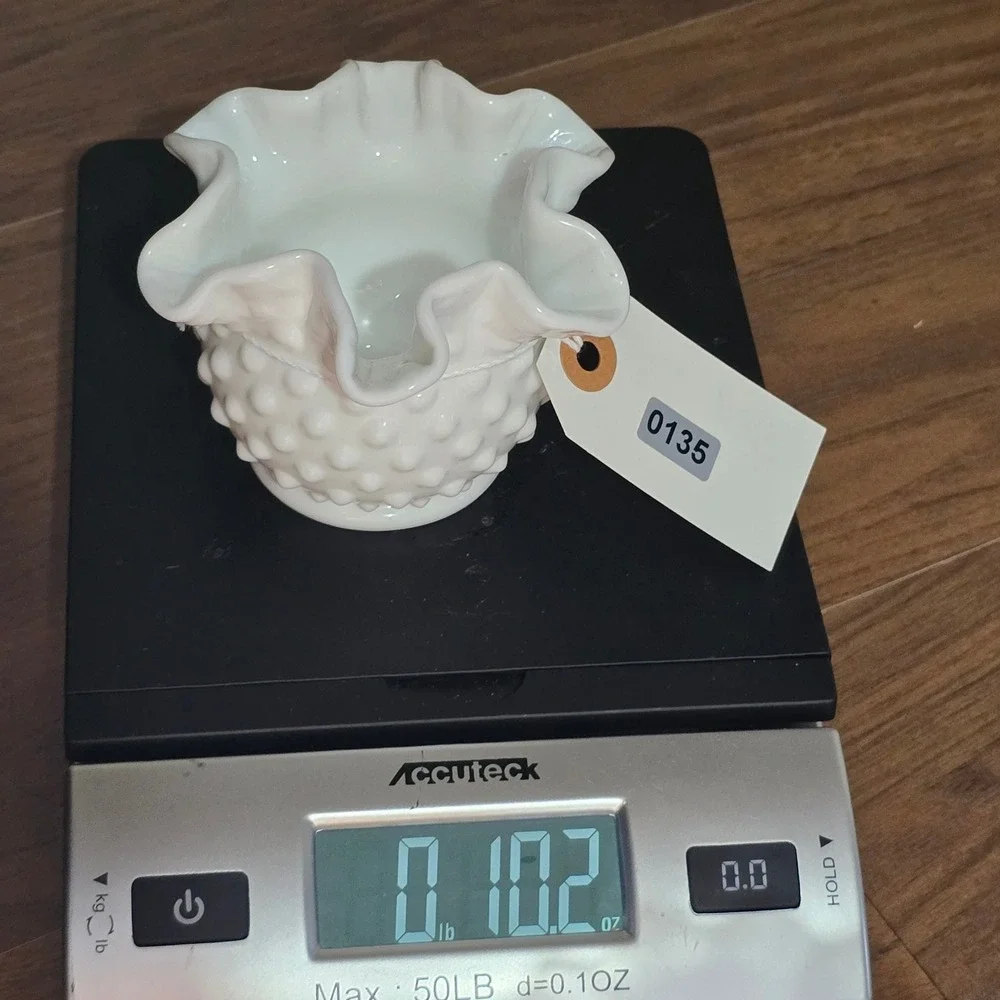 Vintage Milk Glass Hobnail Ruffled‎ Vase Fenton Small Accent Decor